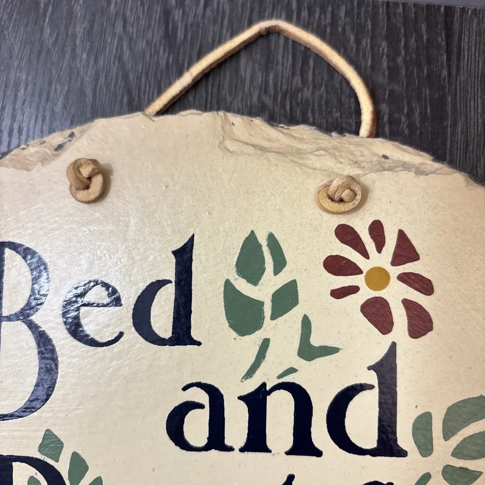 VTG Rustic BED & BREAKFAST Handcrafted Slate Stenciled Plaque by PLAIN JANE 9x7